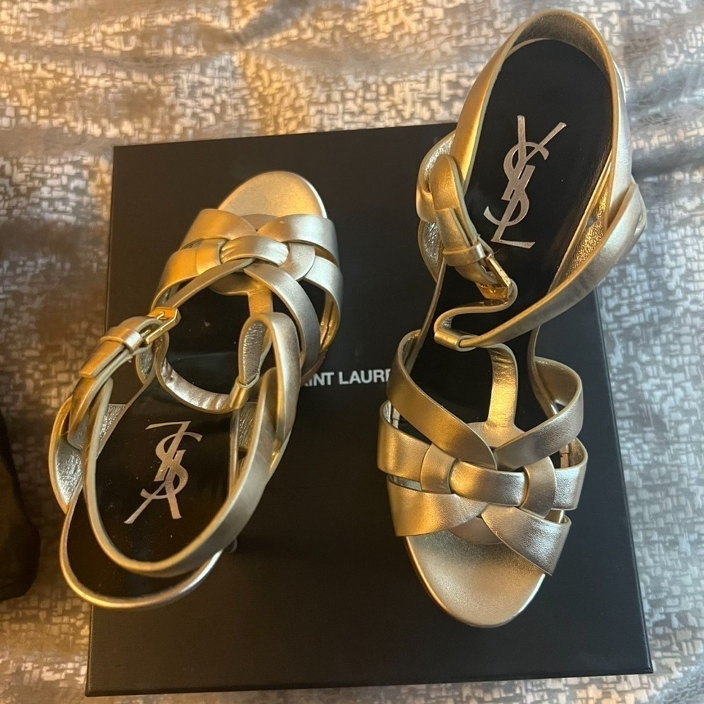 YSL Platform High Heel Sandals in Gold Metallic - Picture 3 of 6